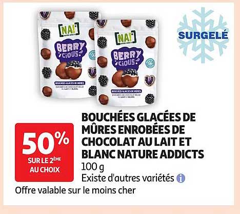BOUCHÉES GLACÉES DE MÛRES ENROBÉES DE CHOCOLAT AU LAIT ET BLANC NATURE ADDICTS