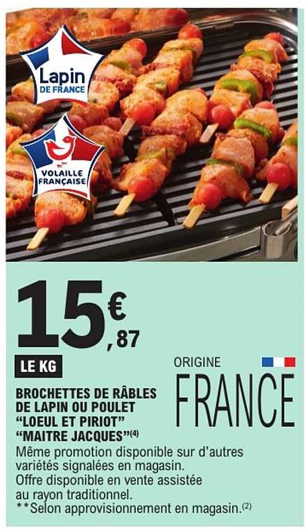 BROCHETTES DE RÂBLES DE LAPIN OU POULET “LOEUL ET PIRIOT” “MAITRE JACQUES”
