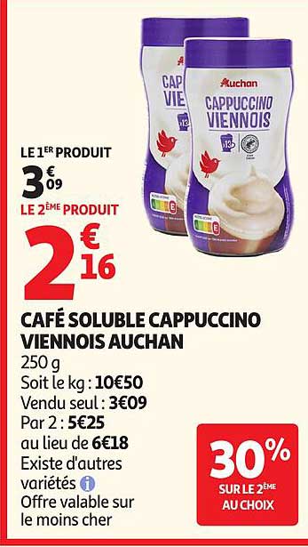 CAFÉ SOLUBLE CAPPUCCINO VIENNOIS AUCHAN