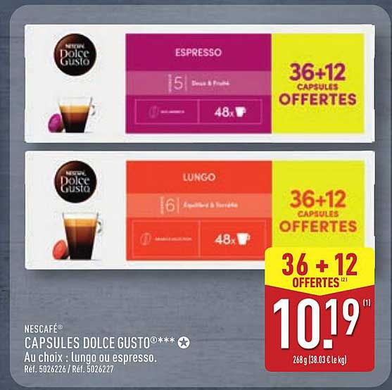CAPSULES DOLCE GUSTO**** Au choix : lungo ou espresso.