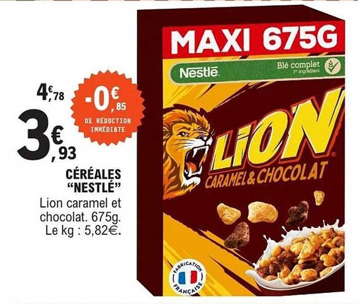 CÉRÉALES "NESTLÉ" Lion caramel et chocolat. 675g.