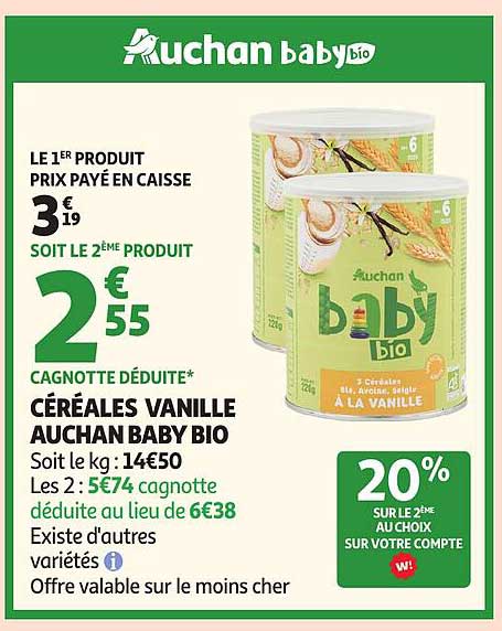 CÉRÉALES VANILLE AUCHAN BABY BIO