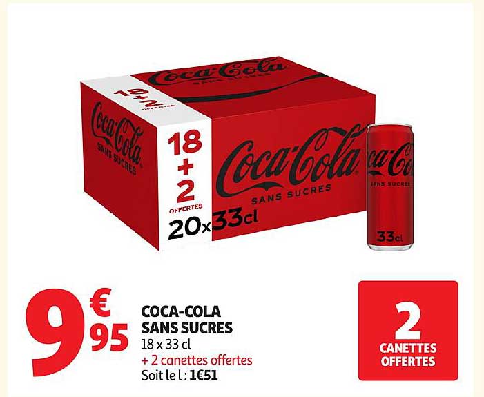 COCA-COLA SANS SUCRES 18 x 33 cl + 2 canettes offertes