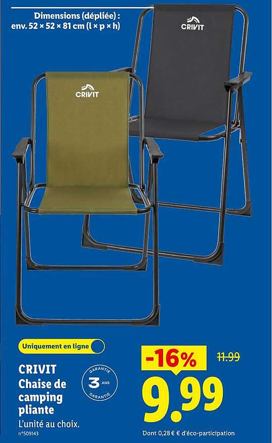 CRIVIT Chaise de camping pliante