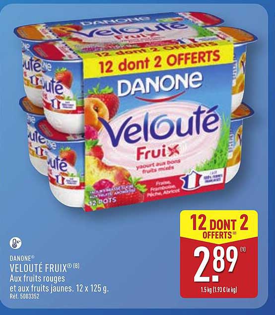 DANONE Velouté Fruix® Aux fruits rouges et aux fruits jaunes. 12 x 125 g.