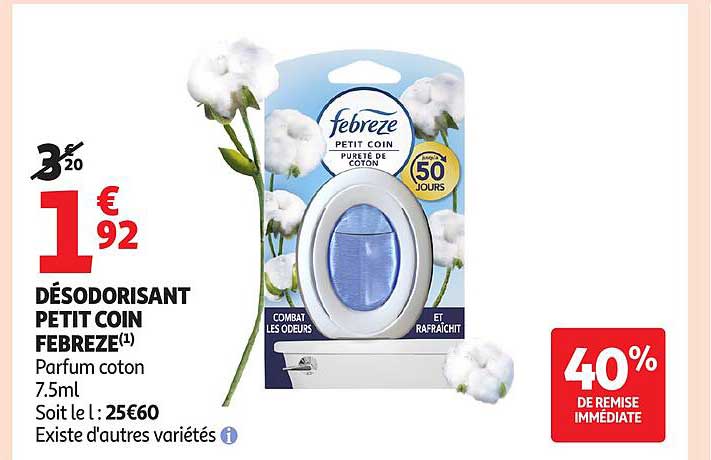 DÉSODORISANT PETIT COIN FEBREZE(1) Parfum coton 7.5ml