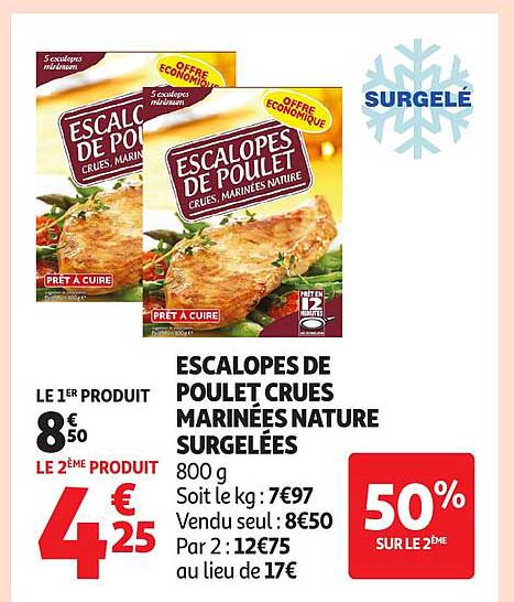 ESCALOPES DE POULET CRUES MARINÉES NATURE SURGELÉES