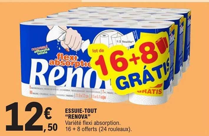 ESSUIE-TOUT “RENOVA” Variété flexi absorption. 16 + 8 offerts (24 rouleaux).