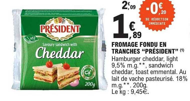 FROMAGE FONDU EN TRANCHES “PRÉSIDENT”