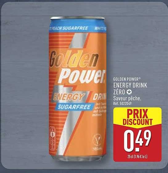 GOLDEN POWER® ENERGY DRINK ZÉRO Saveur pêche. Réf. 5022049