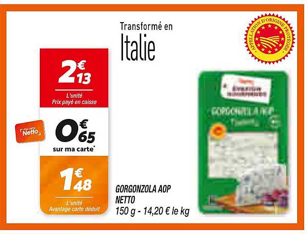 GORGONZOLA AOP NETTO 150 g - 14,20 € le kg