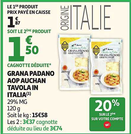 GRANA PADANO AOP AUCHAN TAVOLA IN ITALIA