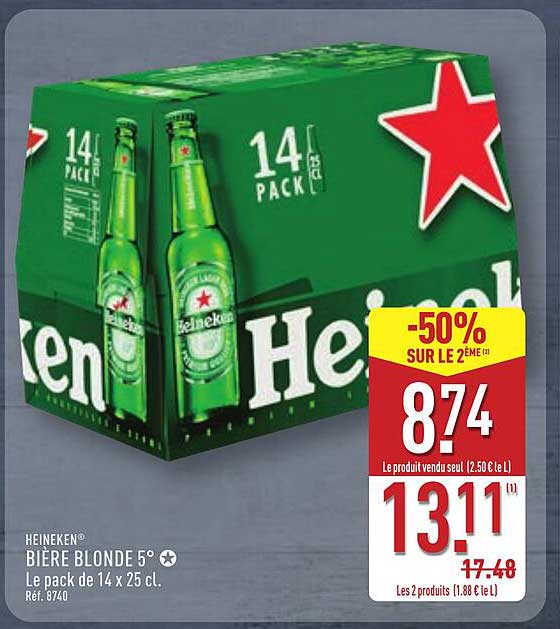 HEINEKEN® BIÈRE BLONDE 5° Le pack de 14 x 25 cl.