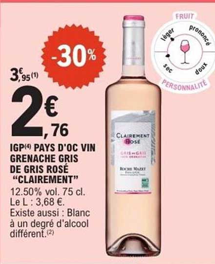 IGP PAYS D'OC VIN GRENACHE GRIS DE GRIS ROSÉ “CLAIREMENT”