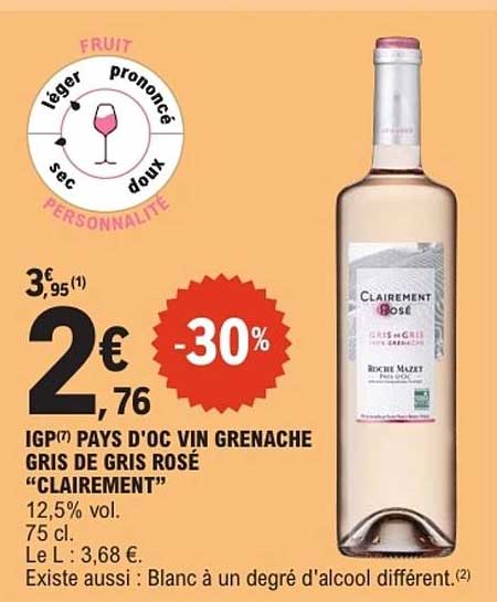 IGP(7) PAYS D'OC VIN GRENACHE GRIS DE GRIS ROSÉ “CLAIREMENT”