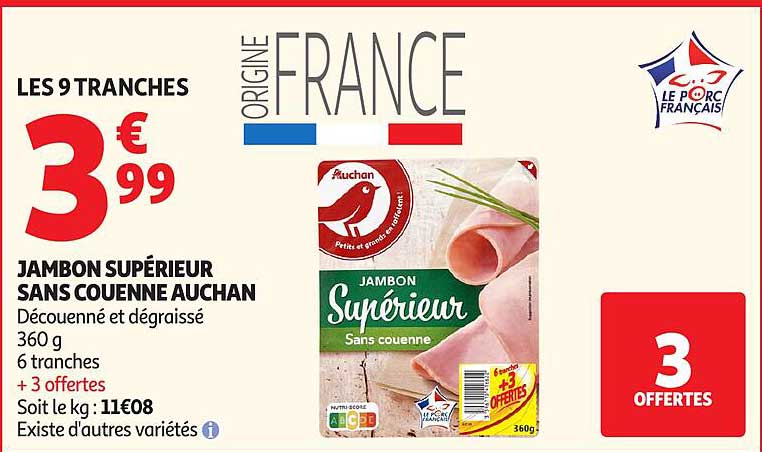 JAMBON SUPÉRIEUR SANS COUENNE AUCHAN