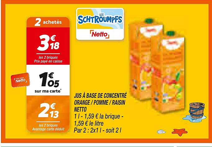 JUS À BASE DE CONCENTRÉ ORANGE / POMME / RAISIN NETTO