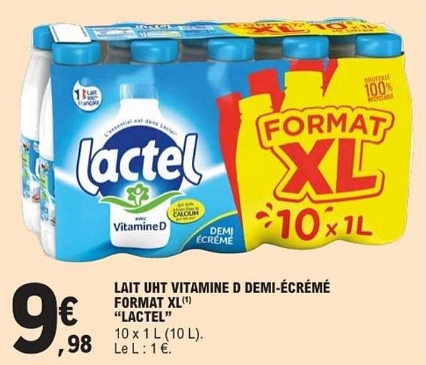 LAIT UHT VITAMINE D DEMI-ÉCRÉMÉ FORMAT XL(1) “LACTEL”