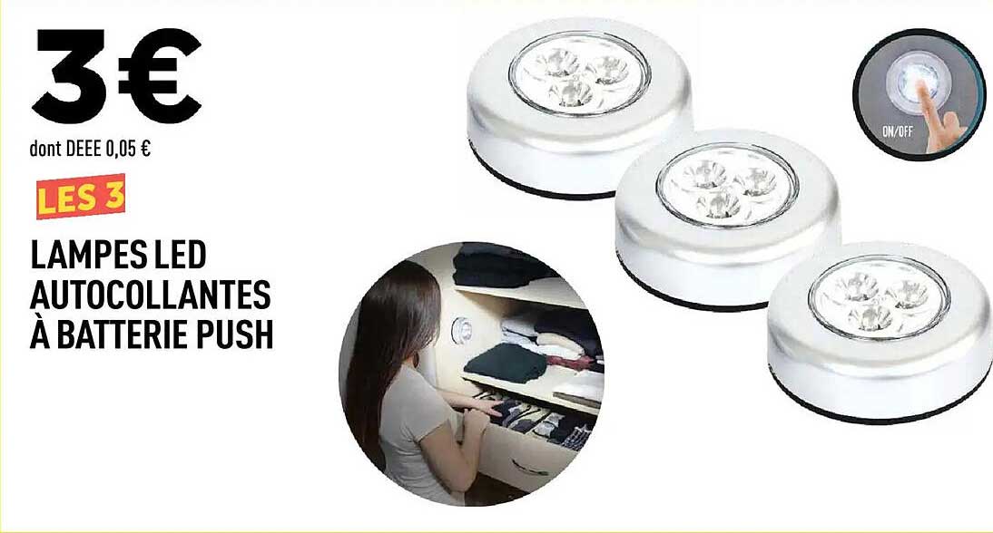 LAMPE LED AUTOCOLLANTES À BATTERIE PUSH