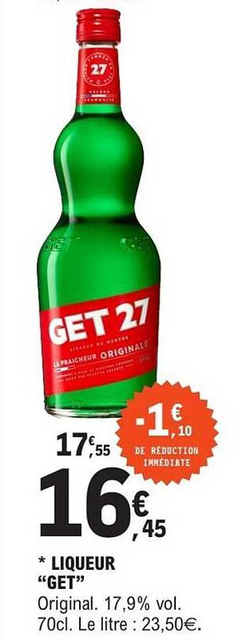 LIQUEUR “GET” Original. 17,9% vol. 70cl. Le litre : 23,50€.