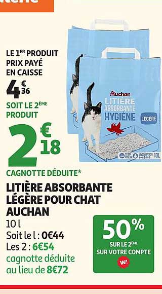 LITIÈRE ABSORBANTE LÉGÈRE POUR CHAT AUCHAN