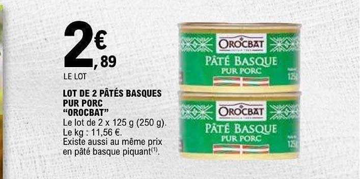 LOT DE 2 PÂTÉS BASQUES PUR PORC “OROCBAT”