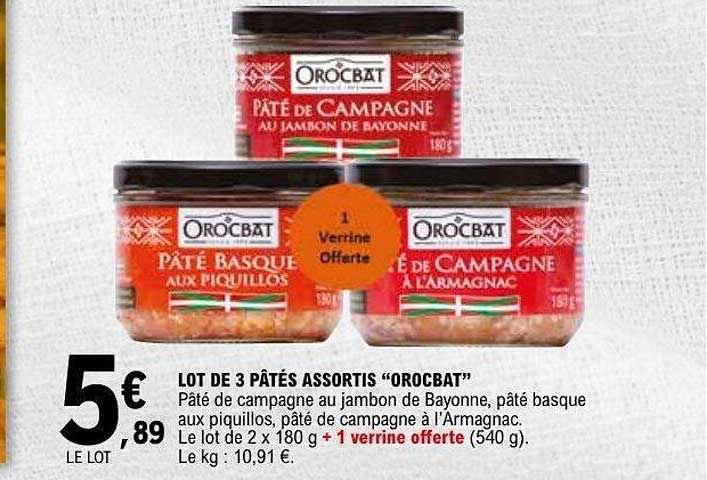 LOT DE 3 PÂTÉS ASSORTIS “OROCBAT”