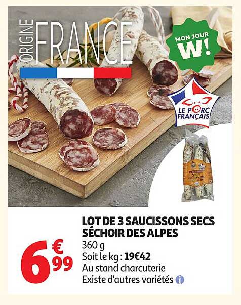 LOT DE 3 SAUCISSONS SECS SÉCHOIR DES ALPES