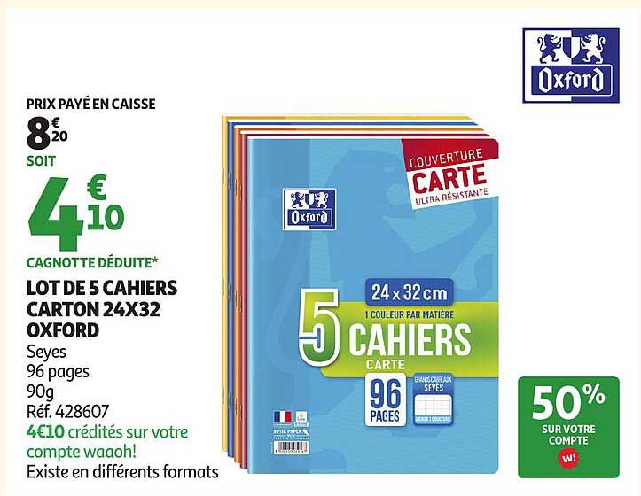 LOT DE 5 CAHIERS CARTON 24X32 OXFORD