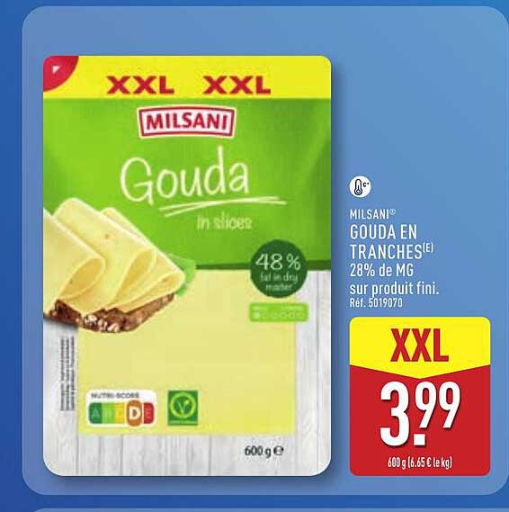 MILSANI® GOUDA EN TRANCHES(E) 28% de MG sur produit fini. Réf. 5019070