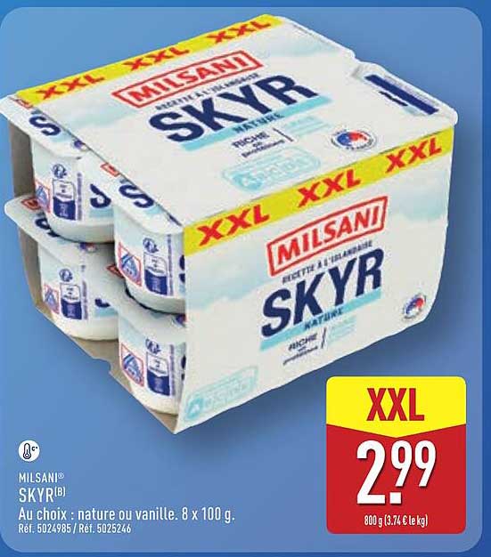 MILSANI SKYR® Au choix : nature ou vanille. 8 x 100 g.