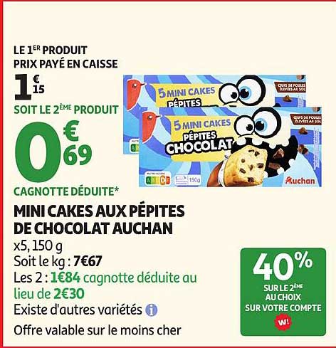 MINI CAKES AUX PÉPITES DE CHOCOLAT AUCHAN