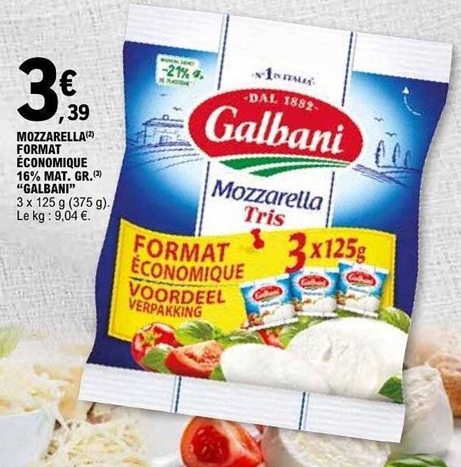 MOZZARELLA FORMAT ÉCONOMIQUE 16% MAT. GR. “GALBANI” 3 x 125 g (375 g)