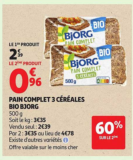 PAIN COMPLET 3 CÉRÉALES BIO BJORG