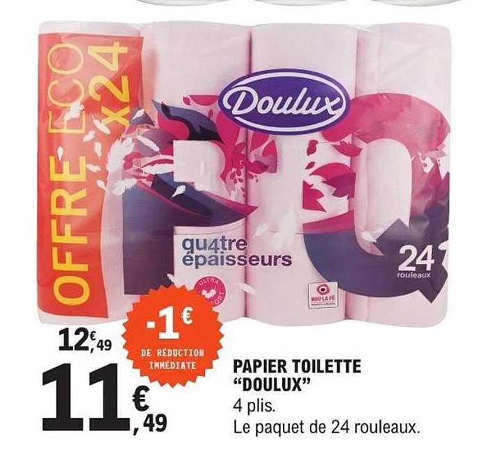 PAPIER TOILETTE “DOULUX” 4 plis. Le paquet de 24 rouleaux.