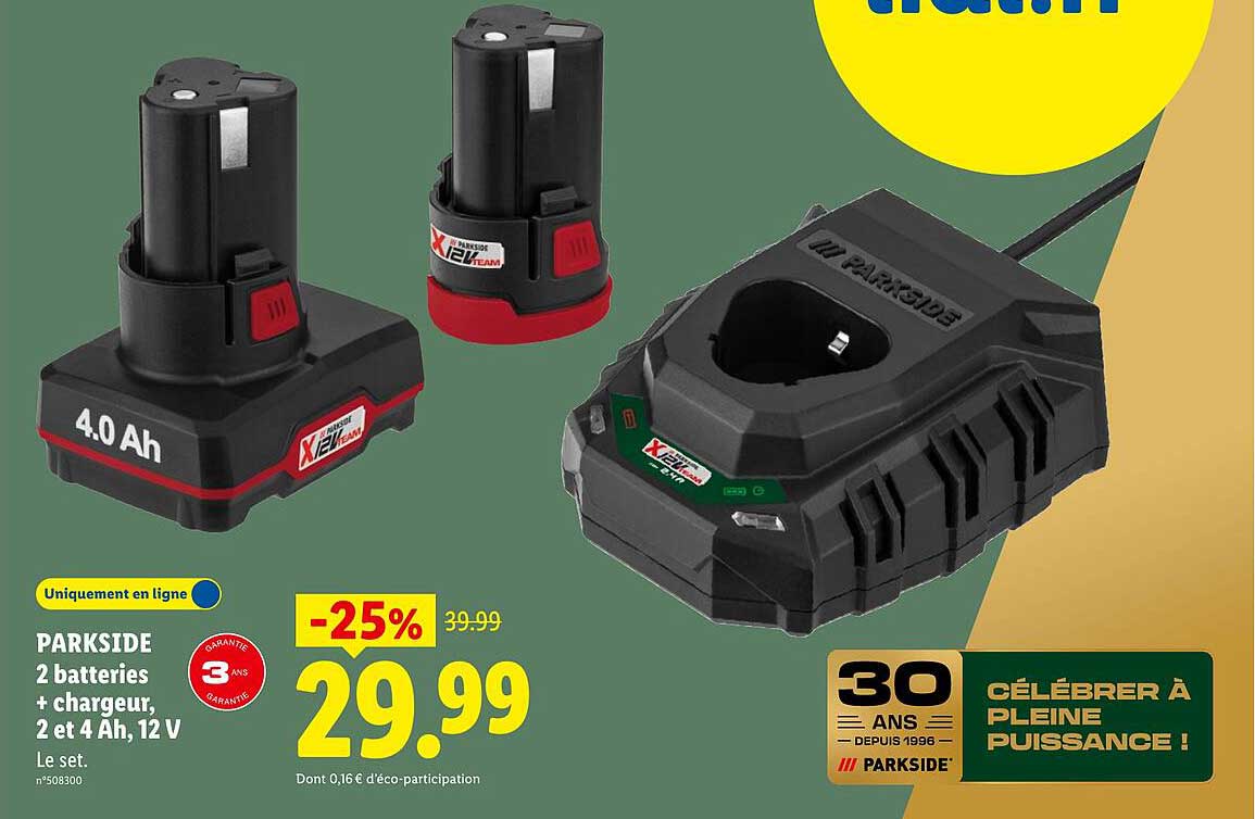 PARKSIDE 2 batteries + chargeur, 2 et 4 Ah, 12 V