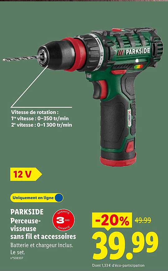 PARKSIDE Perceuse-visseuse sans fil et accessoires