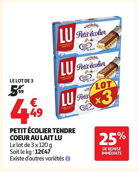PETIT ÉCOLIER TENDRE COEUR AU LAIT LU