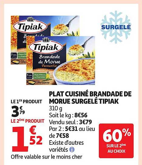 PLAT CUISINÉ BRANDADE DE MORUE SURGELÉ TIPIAK