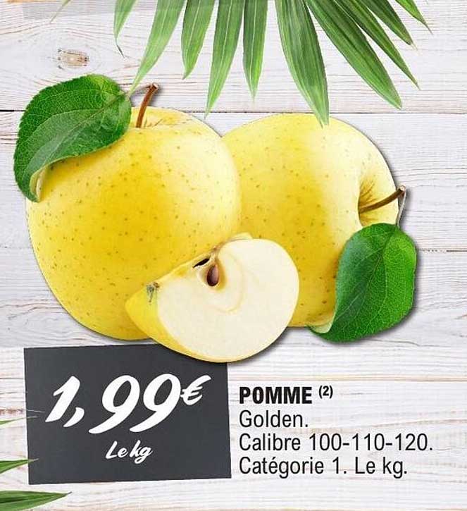 POMME (2) Golden. Calibre 100-110-120. Catégorie 1. Le kg.