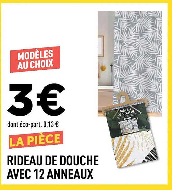 RIDEAU DE DOUCHE AVEC 12 ANNEAUX