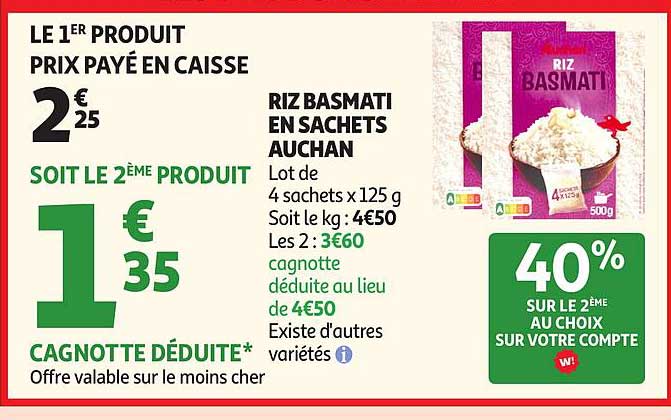 RIZ BASMATI EN SACHETS AUCHAN