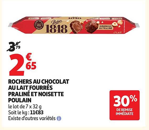ROCHERS AU CHOCOLAT AU LAIT FOURRÉS PRALINÉ ET NOISETTE POULAIN