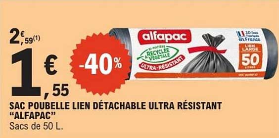 SAC POUBELLE LIEN DÉTACHABLE ULTRA RÉSISTANT “ALFAPAC”