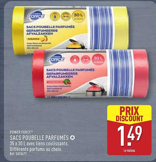 SACS POUBELLE PARFUMÉS 35 x 30 L avec liens coulissants. Différents parfums au choix.