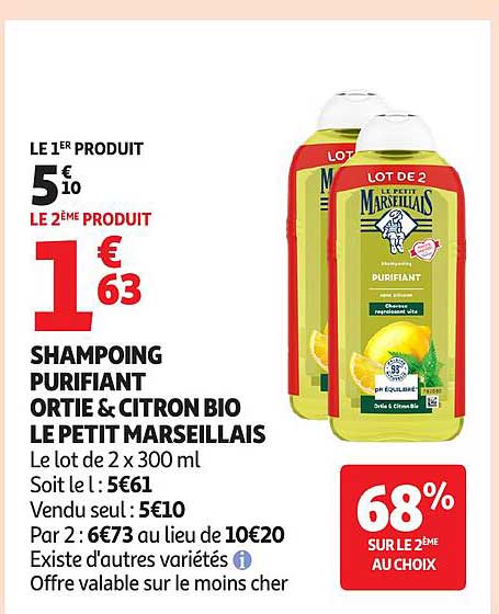 SHAMPOING PURIFIANT ORTIE & CITRON BIO LE PETIT MARSEILLAIS