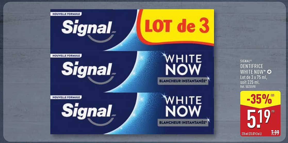SIGNAL® DENTIFRICE WHITE NOW* Lot de 3 x 75 ml, soit 225 ml.