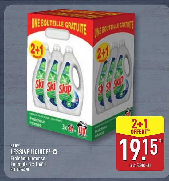 SKIP LESSIVE LIQUIDE* Fraîcheur intense. Le lot de 3 x 1,68 L.
