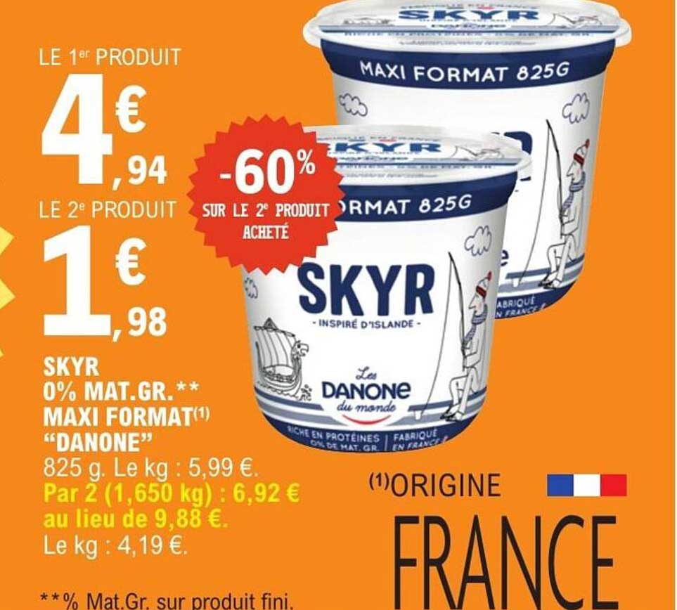 SKYR 0% MAT.GR.** MAXI FORMAT(1) “DANONE” 825 g