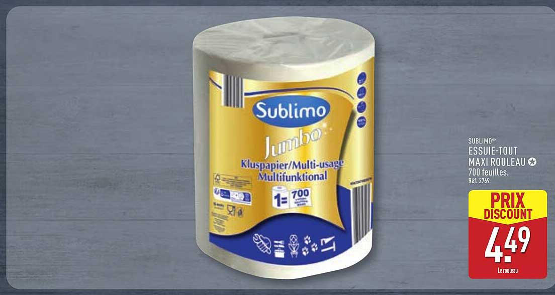 SUBLIMO ESSUIE-TOUT MAXI ROULEAU 700 feuilles.
